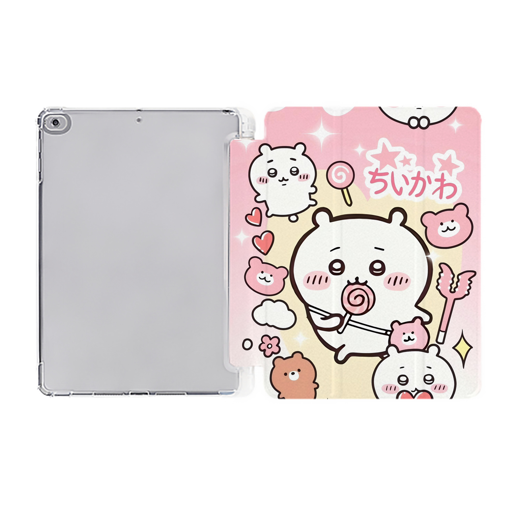 （画像用） ちいかわ Chii-kawa IPad ケース ペン収納付き 三つ折りスタンド PUレザー×シリコン 対応機種9.5/10.5/10.9インチ